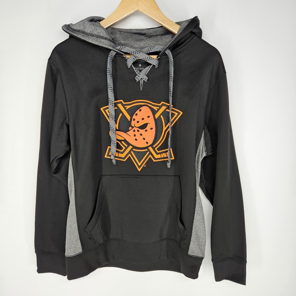 Anaheim Ducks NHL Hoodie Men Small Black Lace Up Sweatshirt Signature Sportswear
